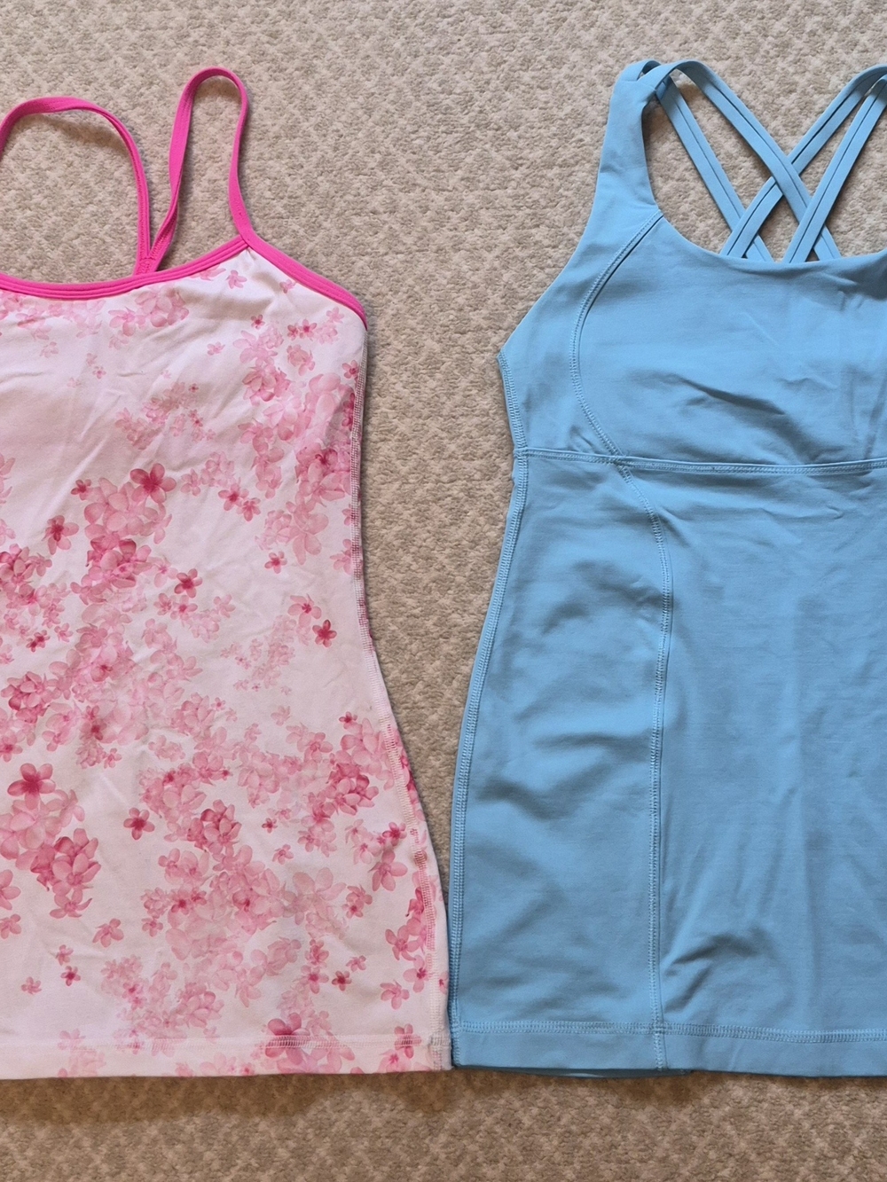 lululemon athletica Pink Floral, Light Blue And Black Crossback Tank Tops